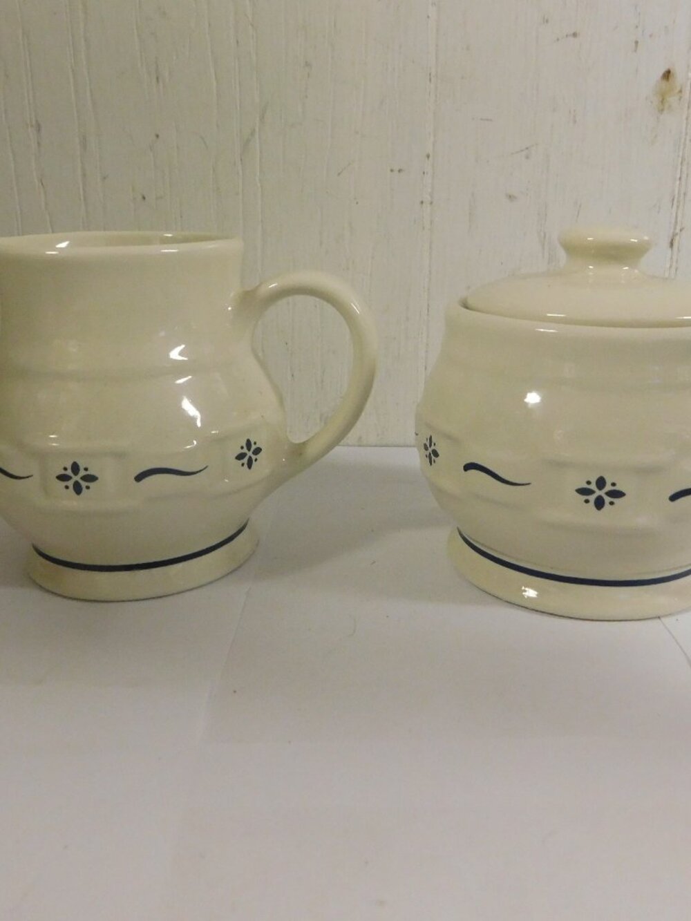 Longaberger Woven Traditions Blue Covered Sugar Bowl & Cream Pitcher USA Made